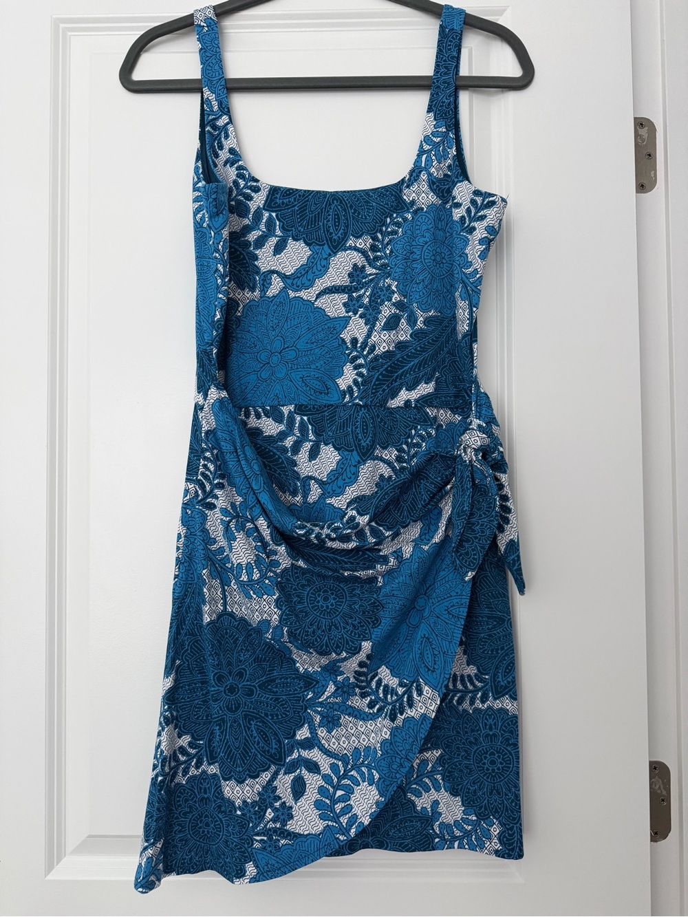 LOFT Teal and White Floral Wrap-Front Mini Dress